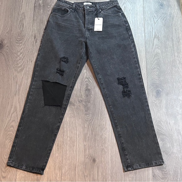 Button fly Boyfriend jeans Sz 26 Distressed Black high rise wide leg - Picture 12 of 12